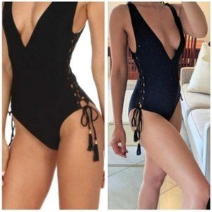 Zimmermann Black Divinity Lace Side One Piece